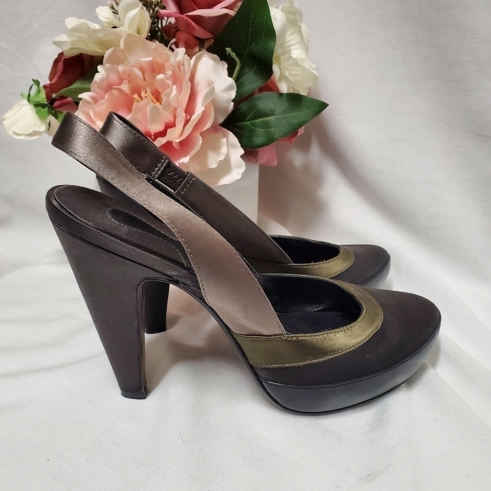 Ash slingback satin/leather heels size 39/8.5